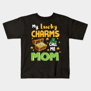 Gold Shamrocks Saint Patrick My Lucky Charms Call Me Mom Kids T-Shirt